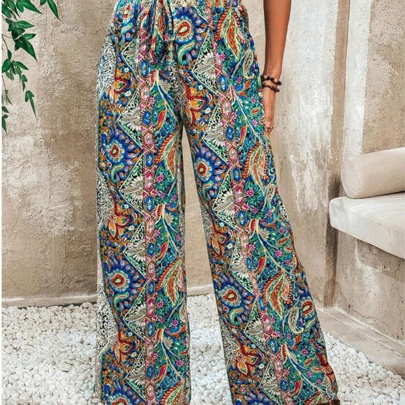 Boho Paisley Print Wide Leg Pants - Picture 3 of 6